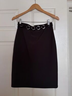Classic Black Pencil Skirt with Silver Ring Detail